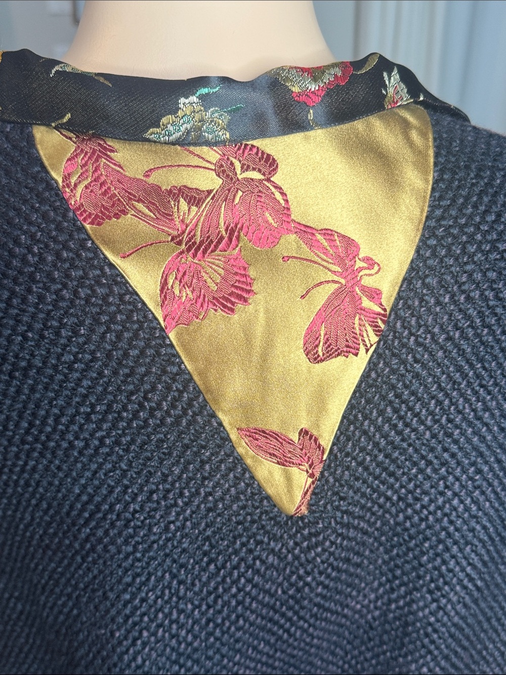 Vintage Wearable Art Mixed Textile Brocade Butterfly Jacket Cardigan - Picture 5 of 10